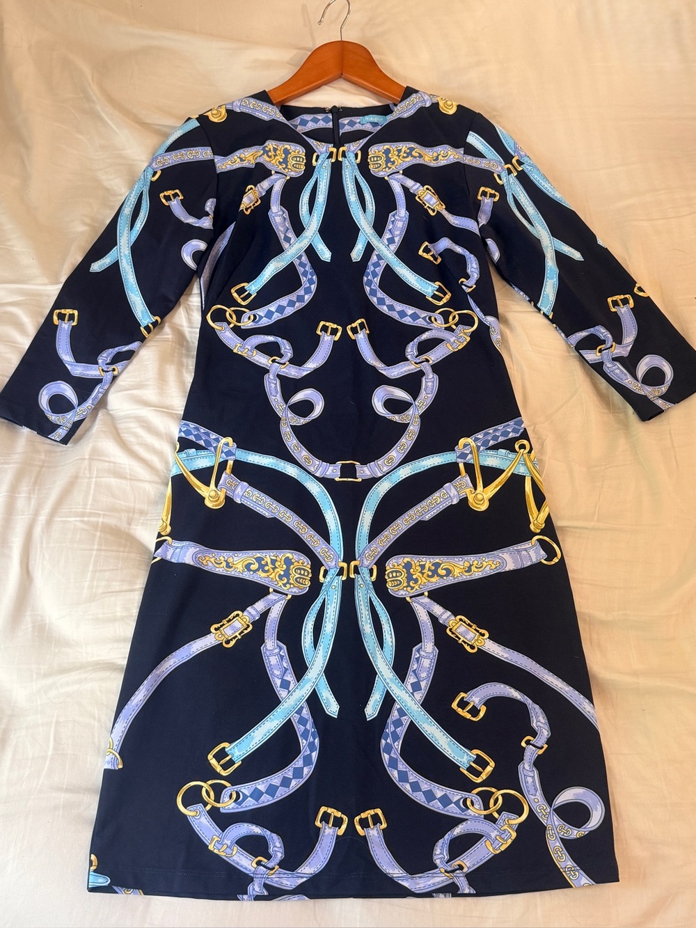 J. McLaughlin Catalina Cloth | Navy Midi Dress with Light Blue and Gold Chain